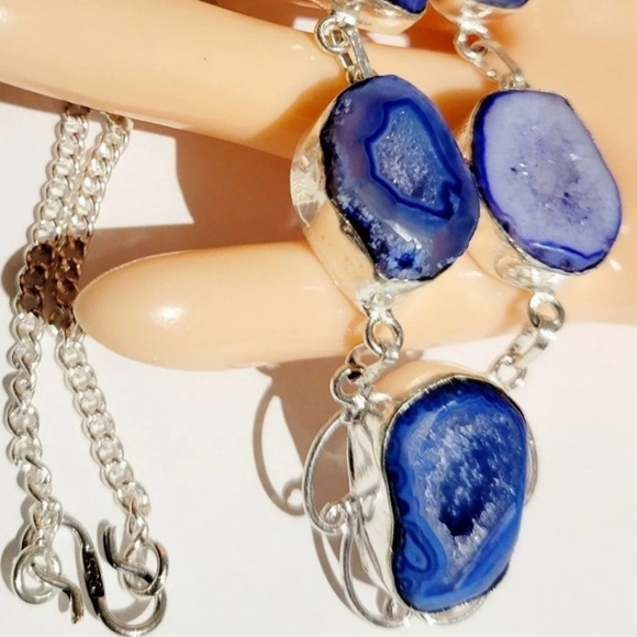 Natural Druzy 925 Silver Necklace - Picture 3 of 8